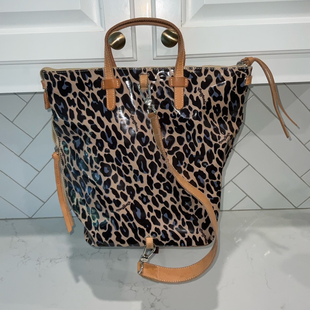 Consuela Leopard Patent Tote with Tan Trim and Black Spots